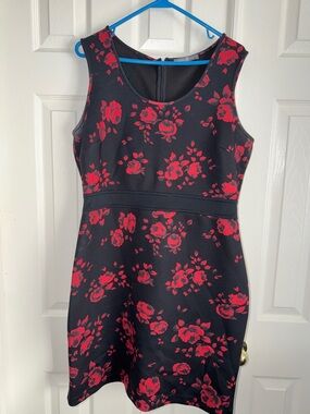 Signature Collection Sleeveless Black Dress with Red Floral Print
